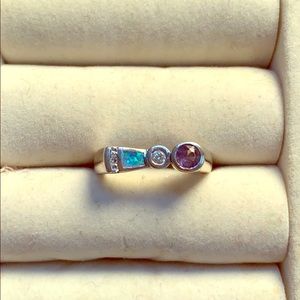 Sterling silver amethyst diamond opal ring Size 7